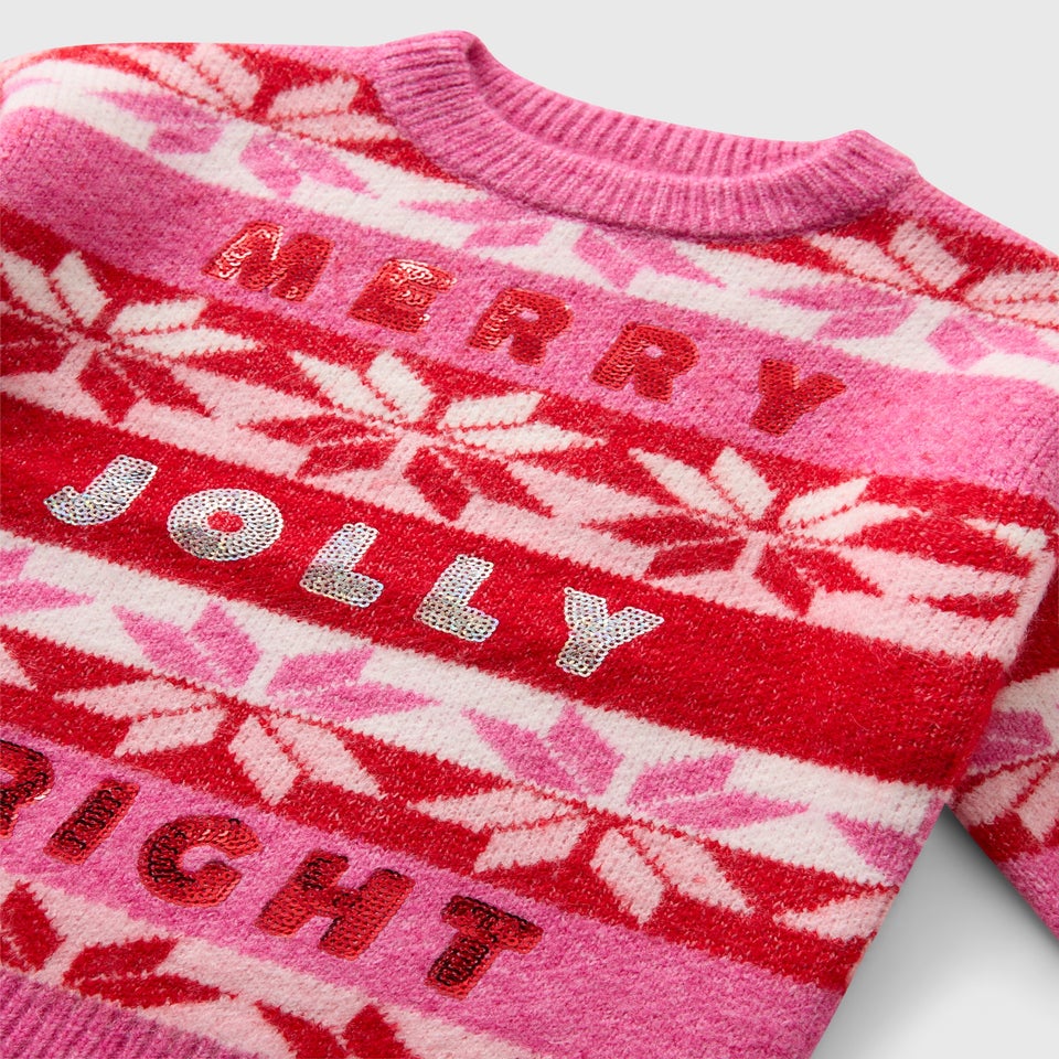 Girls Pink 'Merry & Bright' Jumper (1-7 Years)