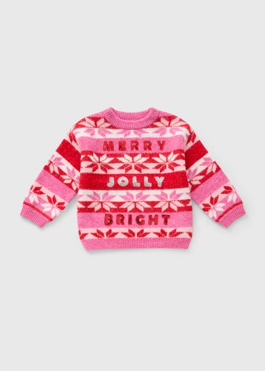 Girls Pink 'Merry & Bright' Jumper (1-7 Years)