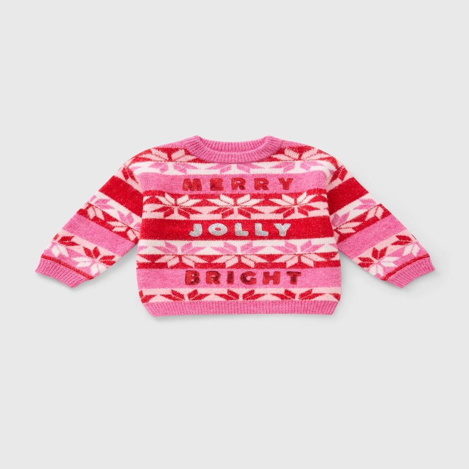 Girls Pink 'Merry & Bright' Jumper (1-7 Years)