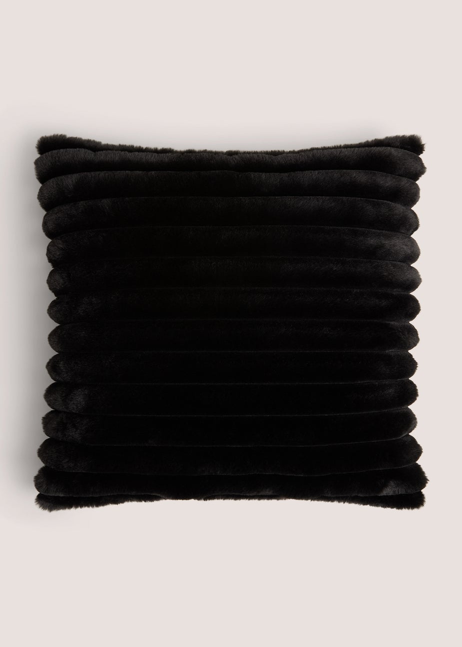 Black Ribbed Faux Fur Cushion