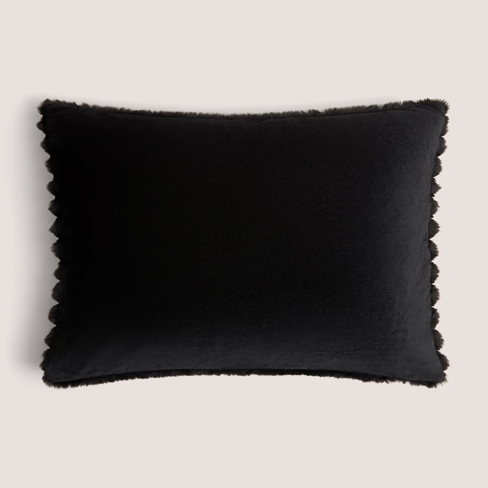Black Ribbed Faux Fur Cushion