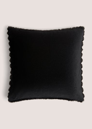 Black Ribbed Faux Fur Cushion