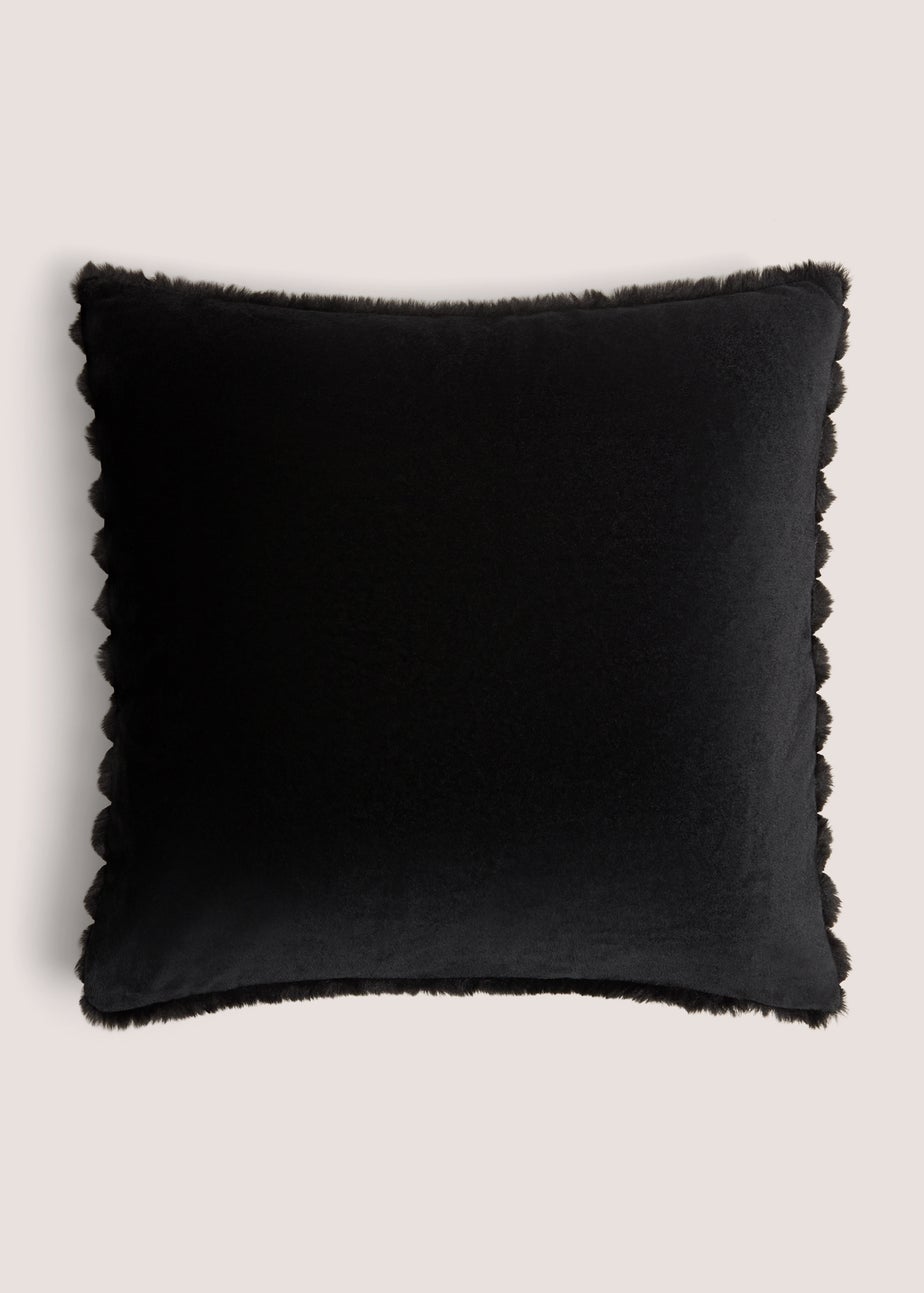 Black Ribbed Faux Fur Cushion