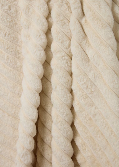Cream Ribbed Faux Fur Throw