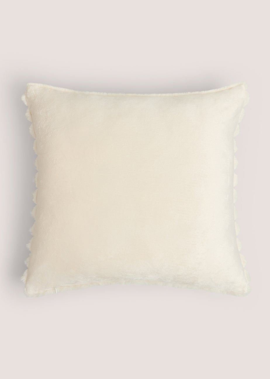 Cream Ribbed Faux Fur Cushion