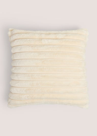 Cream Ribbed Faux Fur Cushion
