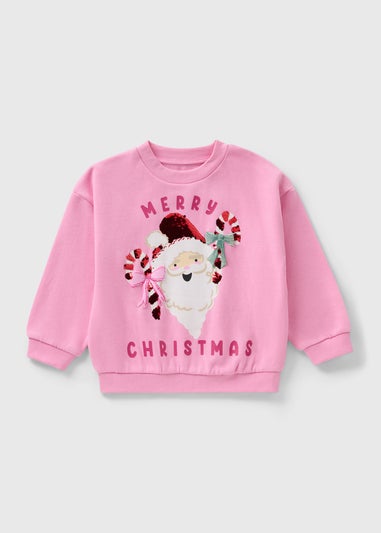 Girls Pink Christmas Santa Sweatshirt (1-7yrs)