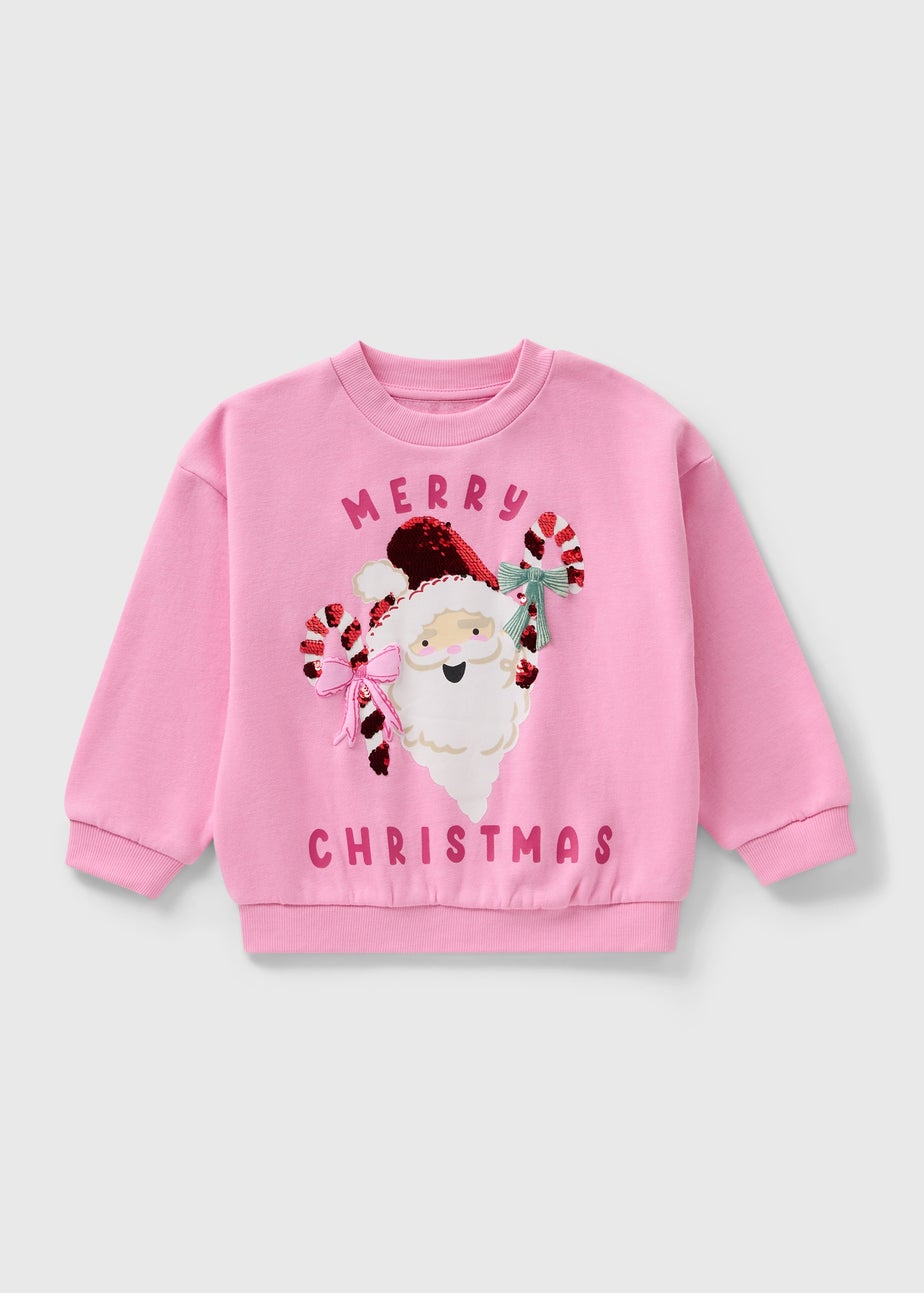 Girls Pink Christmas Santa Sweatshirt (1-7yrs)