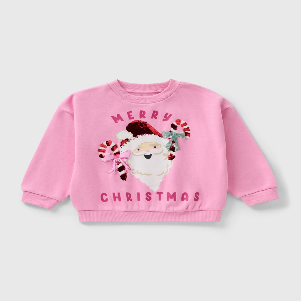 Girls Pink Christmas Santa Sweatshirt (1-7yrs)