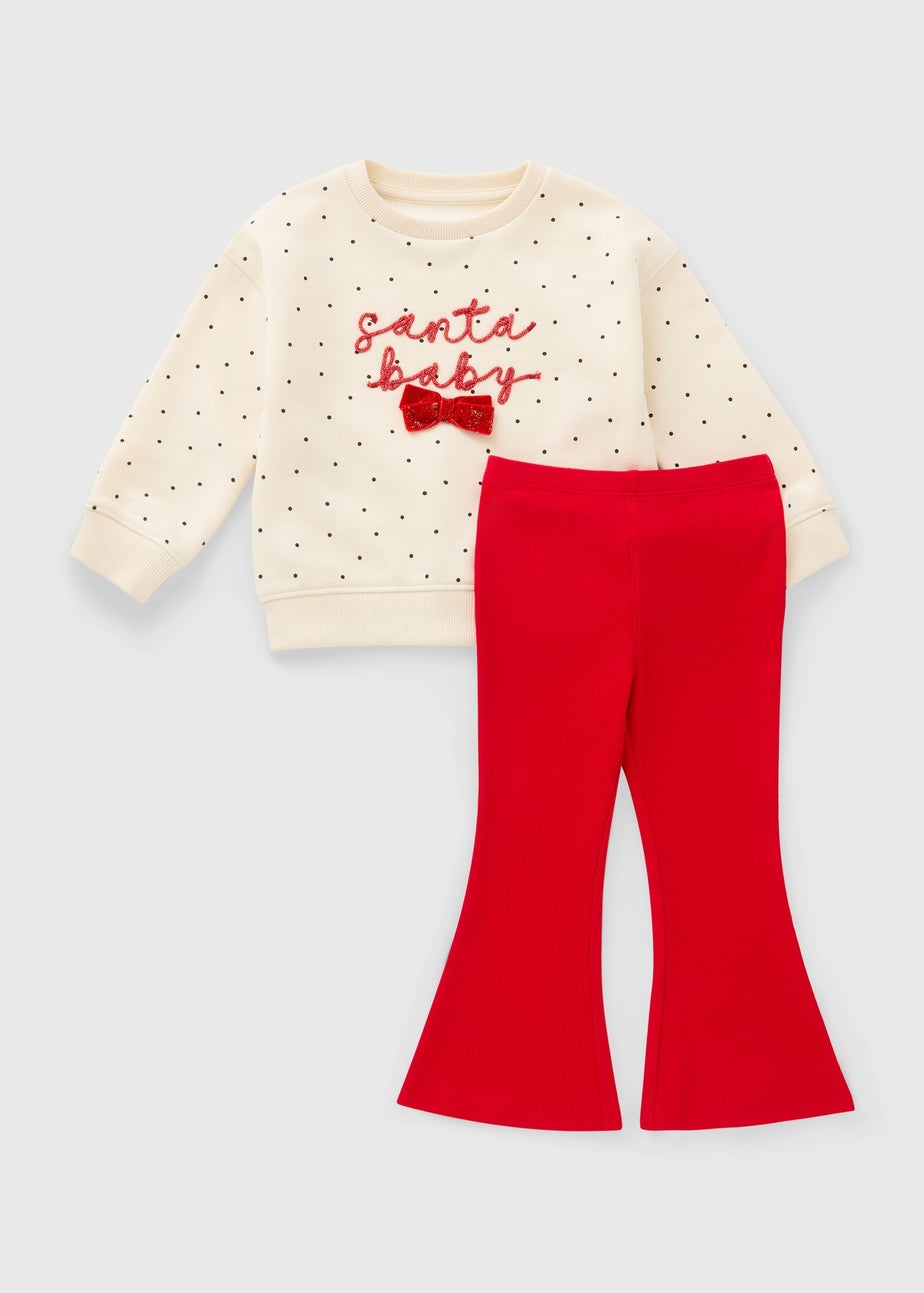 Girls Cream Santa Baby Sweatshirt & Flare Set (1-7yrs)