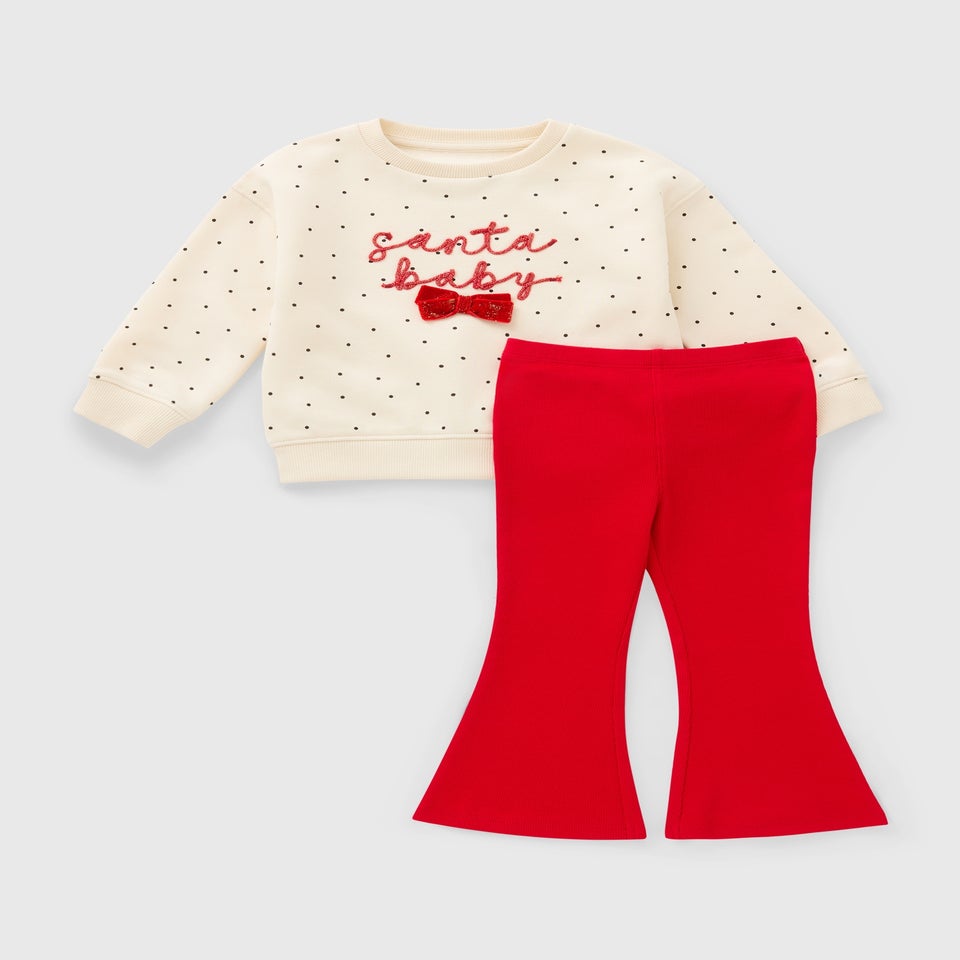 Girls Cream Santa Baby Sweatshirt & Flare Set (1-7yrs)