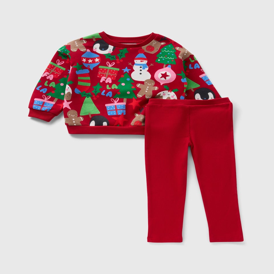 Kids Multicolour Christmas Sweatshirt & Legging Set (1-7yrs)