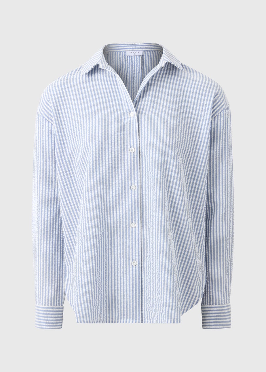 Blue Seersucker Striped Shirt