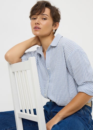 Blue Seersucker Striped Shirt