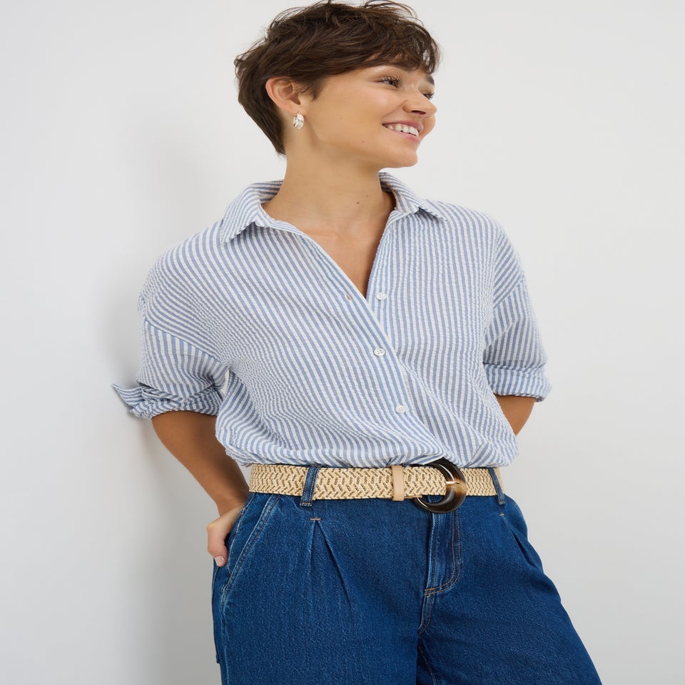 Blue Seersucker Striped Shirt