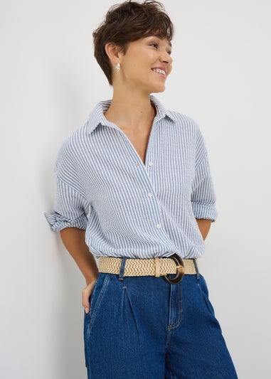 Blue Seersucker Striped Shirt