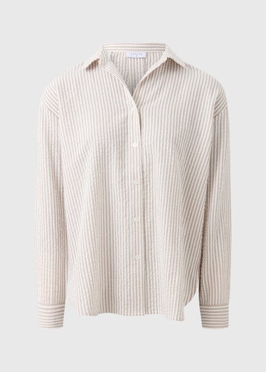 Beige Seersucker Striped Shirt