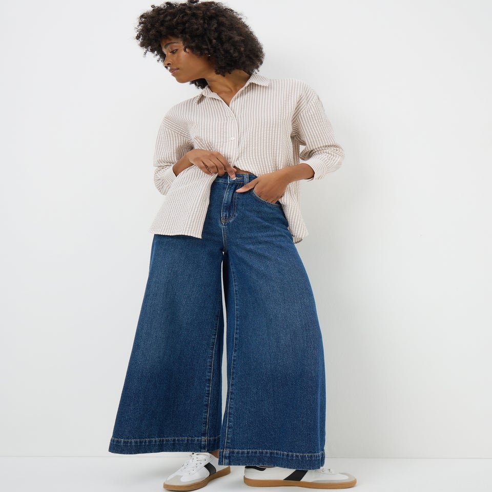 Beige Seersucker Striped Shirt