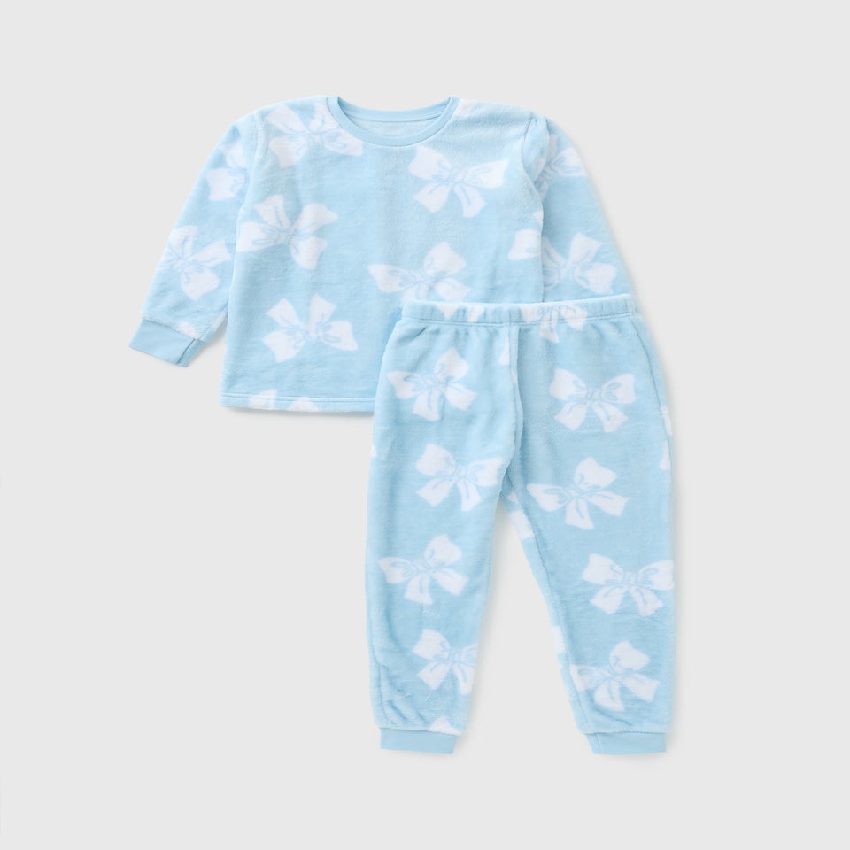 Girls Blue Bow Fleece Pyjama Set (7-13yrs)
