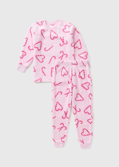 Girls Pink Christmas Candy Cane Pyjama Set (7-13yrs)