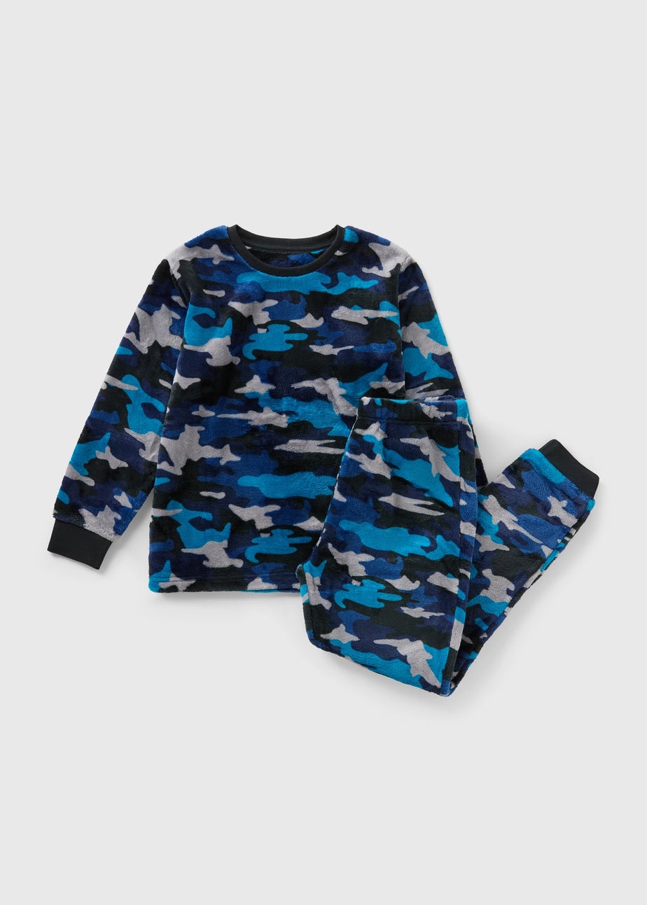 Boys Blue Camo Fleece Pyjama Set (7-13yrs)