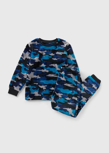 Boys Blue Camo Fleece Pyjama Set (7-13yrs)