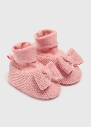 Baby Pink Bow Cable Sock Boots (Newborn-18mths)
