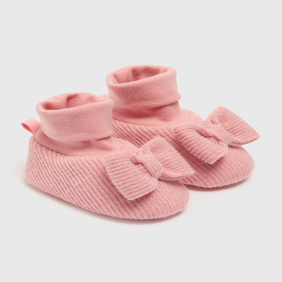 Baby Pink Bow Cable Sock Boots (Newborn-18mths)