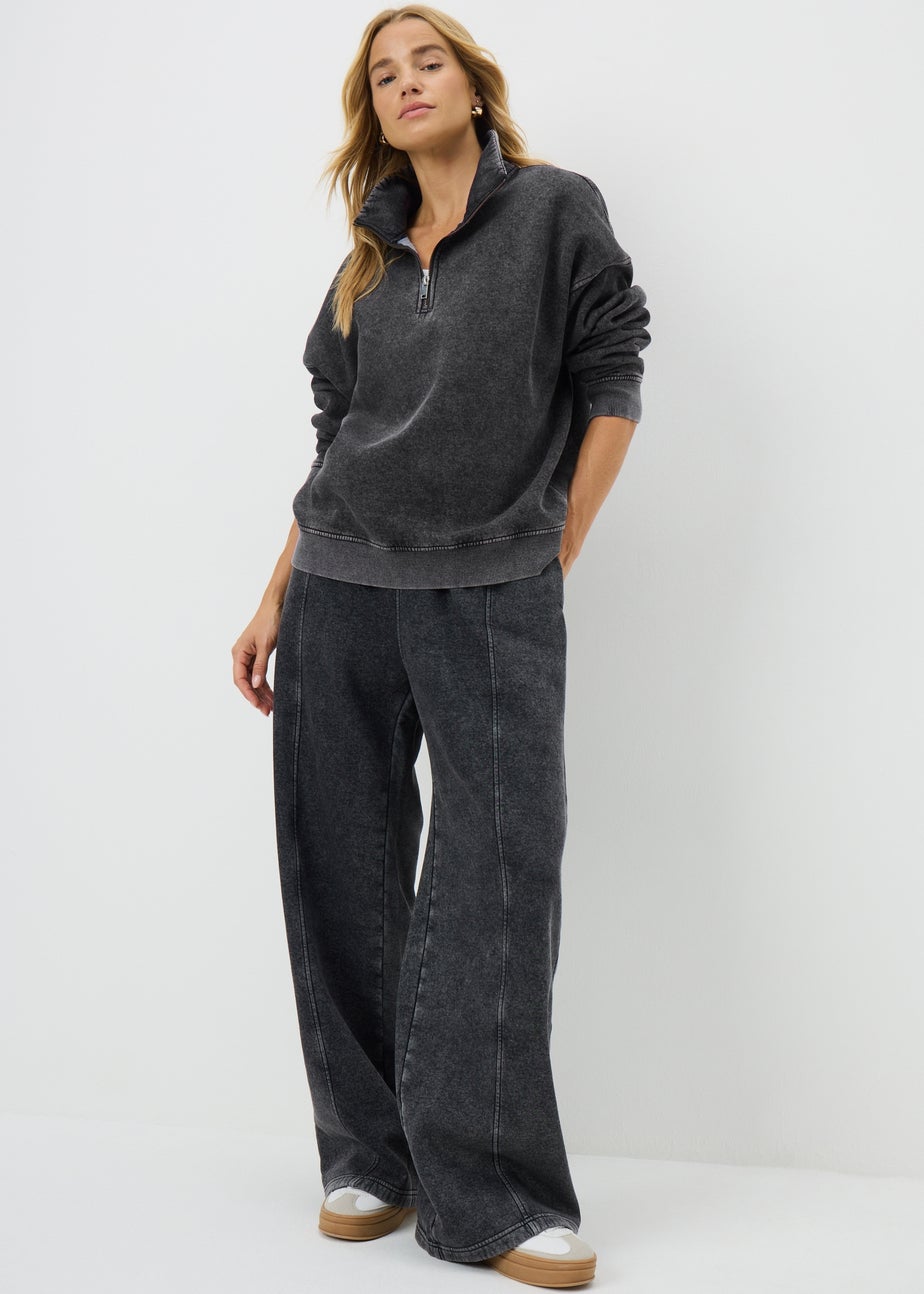 Charcoal Acid Wash Half Zip Sweatshirt