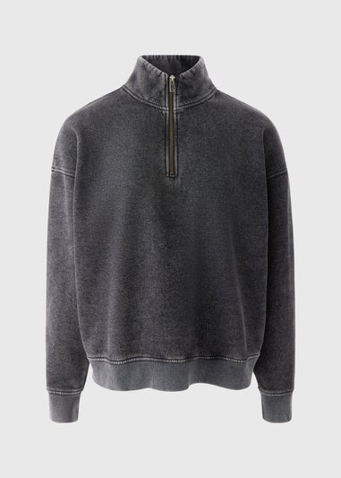 Charcoal Acid Wash Half Zip Sweatshirt