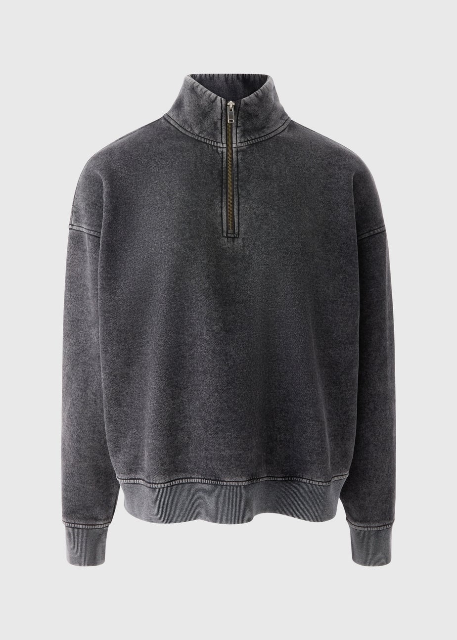 Charcoal Acid Wash Half Zip Sweatshirt