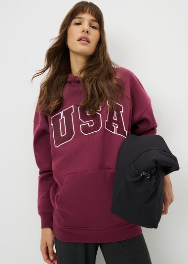 Burgundy Boucle USA Hoodie