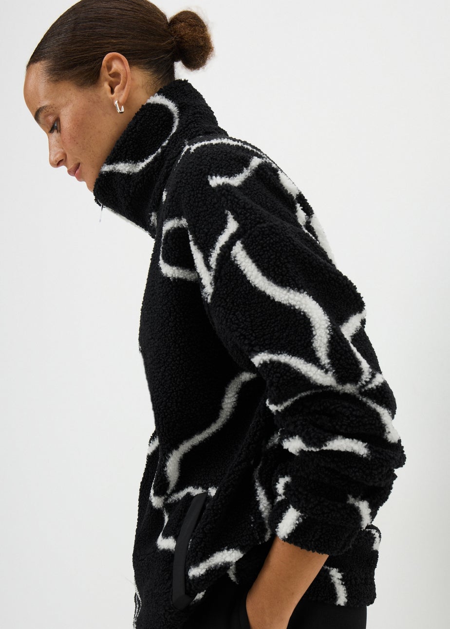 Black Bow Print Half Zip Fleece Top