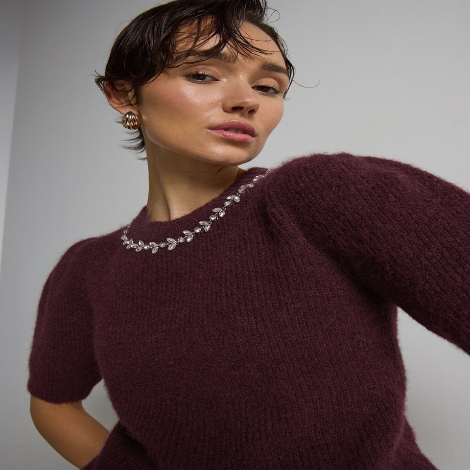 Et Vous Burgundy Fluffy Jumper