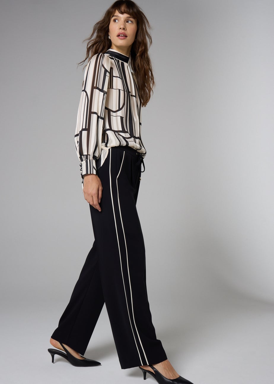 Et Vous Black Side Stripe Wide Leg Trousers
