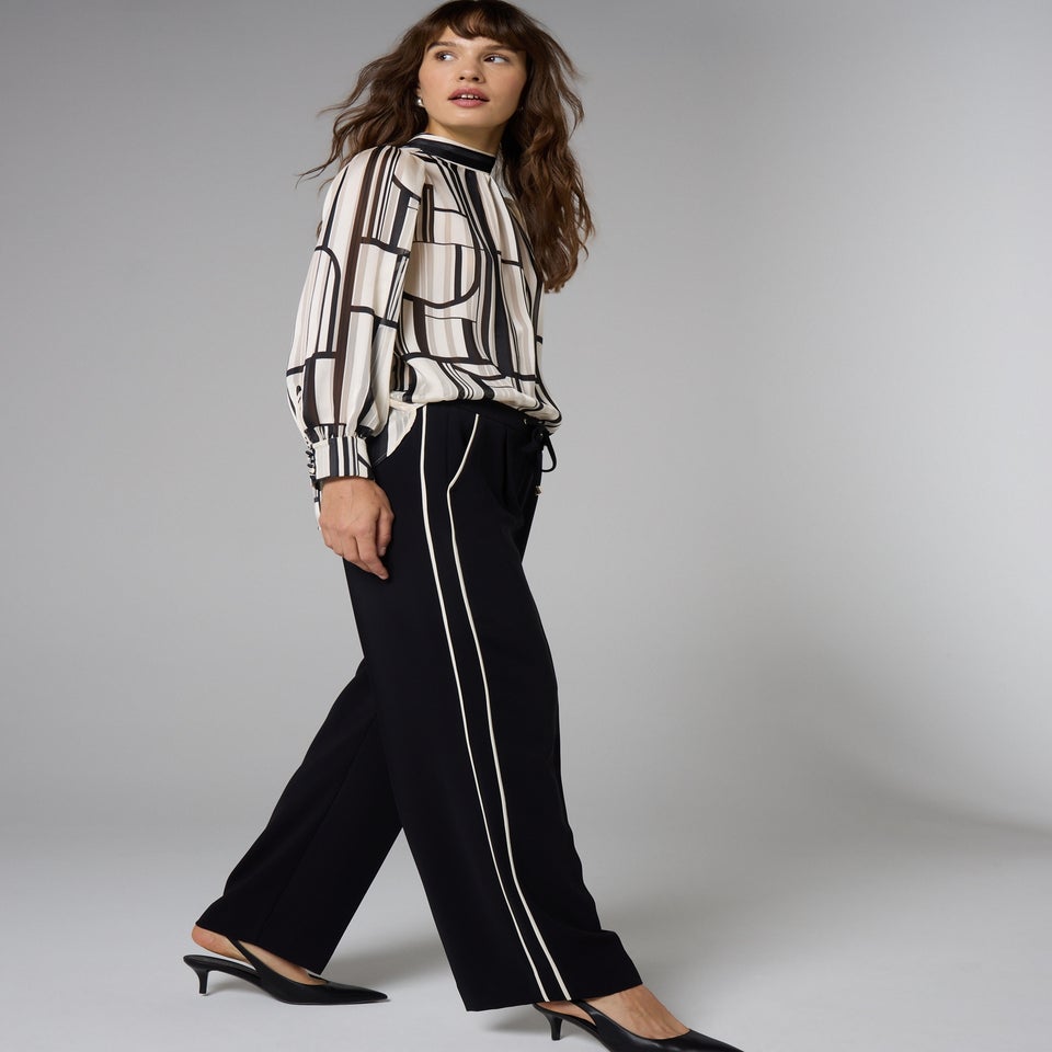 Et Vous Black Side Stripe Wide Leg Trousers