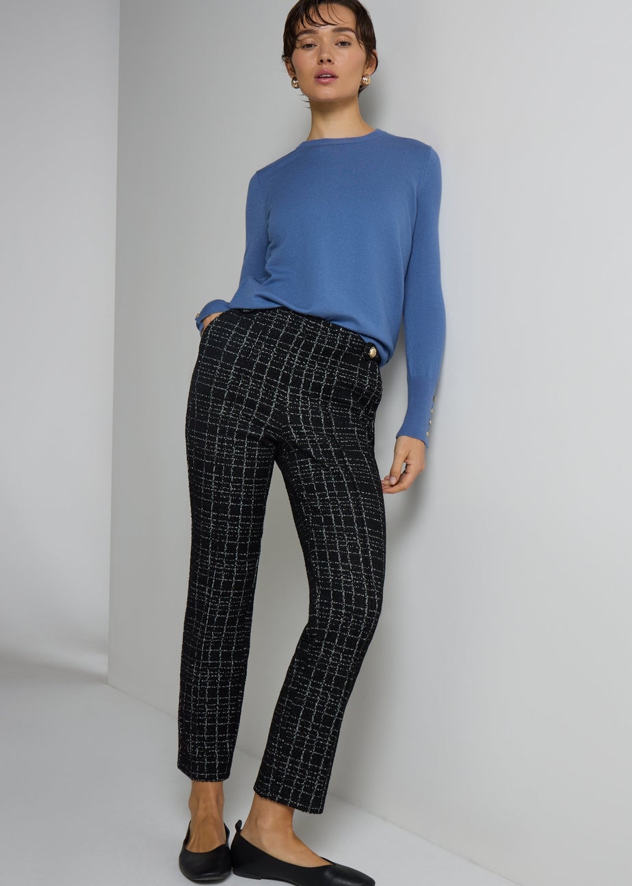 Et Vous Black Mono Check Ponte Boucle Trousers