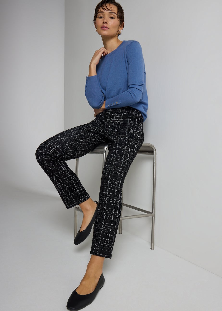 Et Vous Black Mono Check Ponte Boucle Trousers