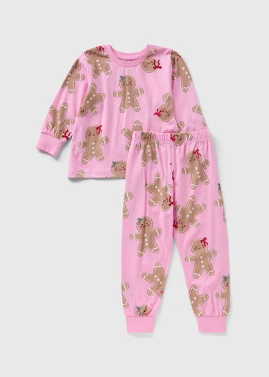 Girls Pink Gingerbread Christmas Pyjamas (1-13yrs)