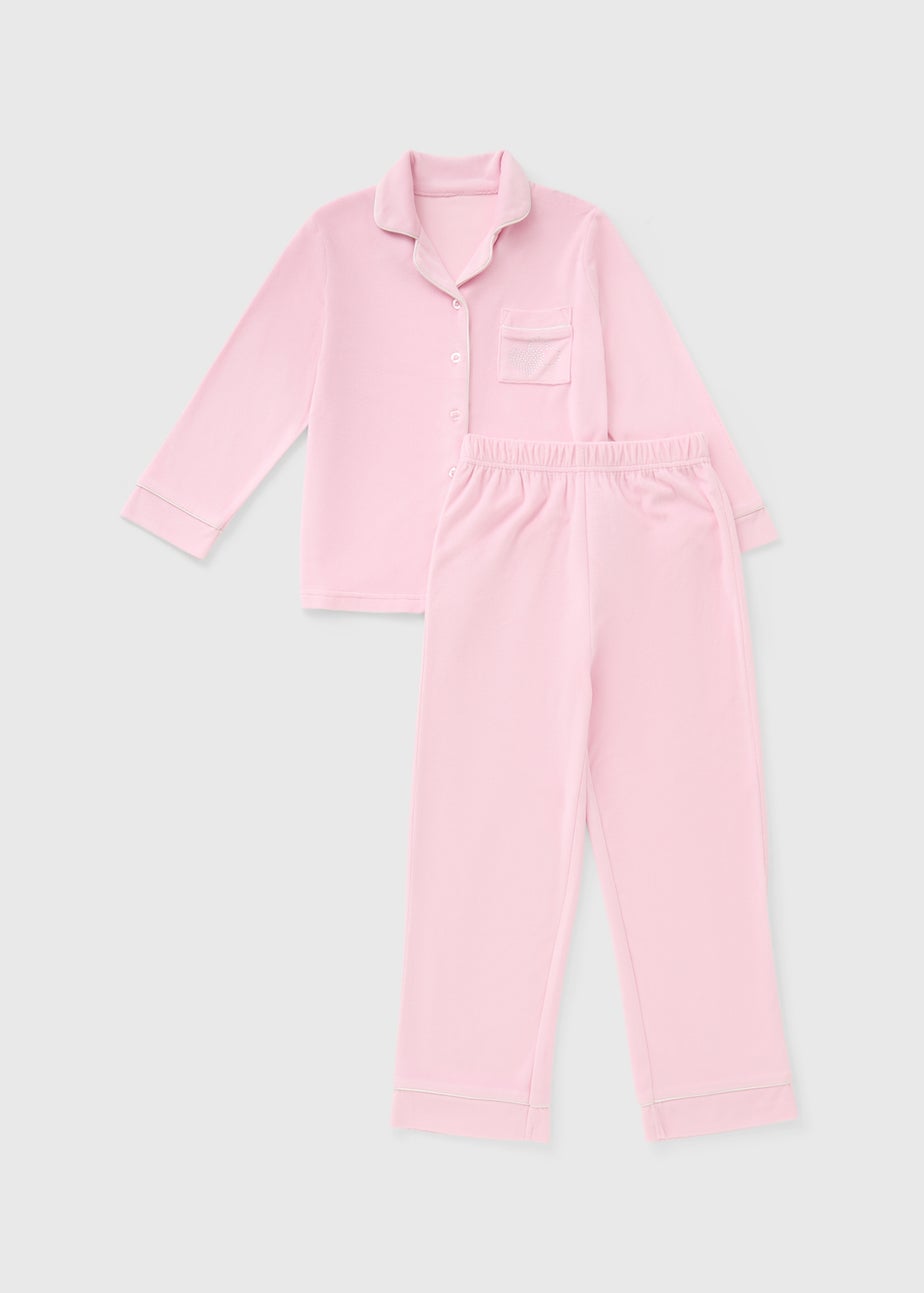 Girls Pink Fleece Diamante Pyjama Set (7-13yrs)