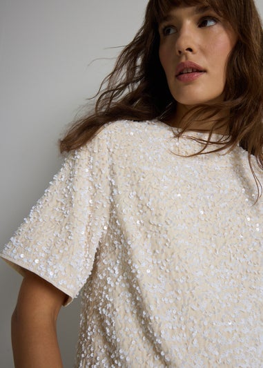 Et Vous Cream Sequin T-Shirt