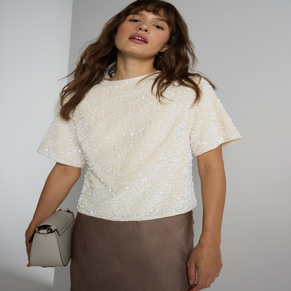 Et Vous Cream Sequin T-Shirt