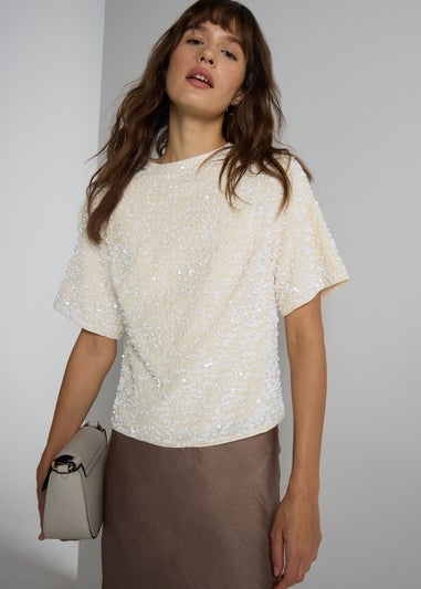 Et Vous Cream Sequin T-Shirt