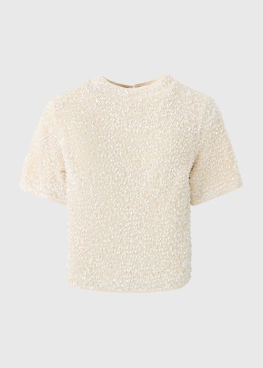 Et Vous Cream Sequin T-Shirt