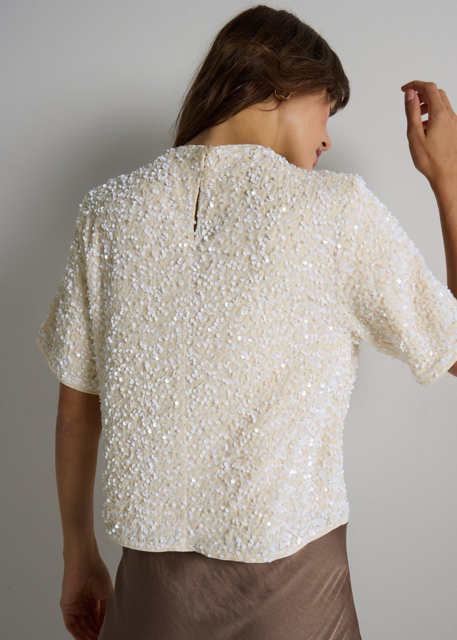 Et Vous Cream Sequin T-Shirt