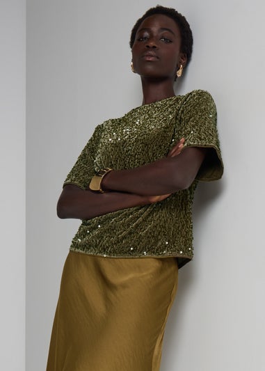 Et Vous Ivy Green Sequin T-Shirt