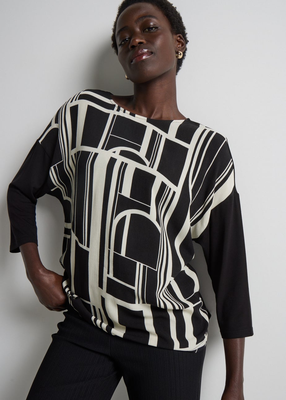 Et Vous Black Mono Geo 3/4 Sleeve Top