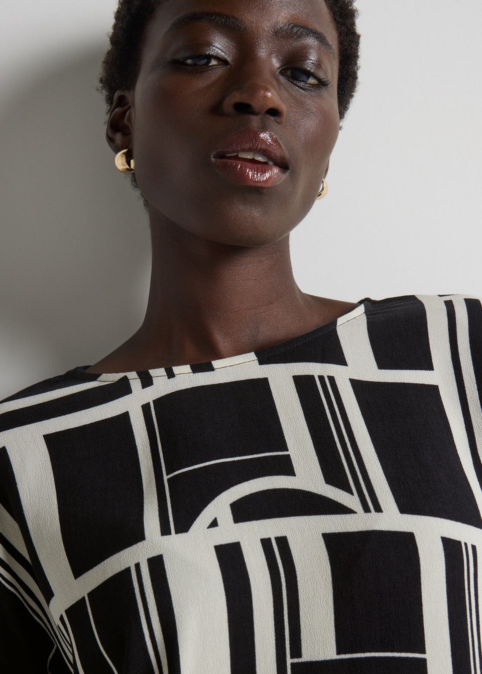 Et Vous Black Mono Geo 3/4 Sleeve Top