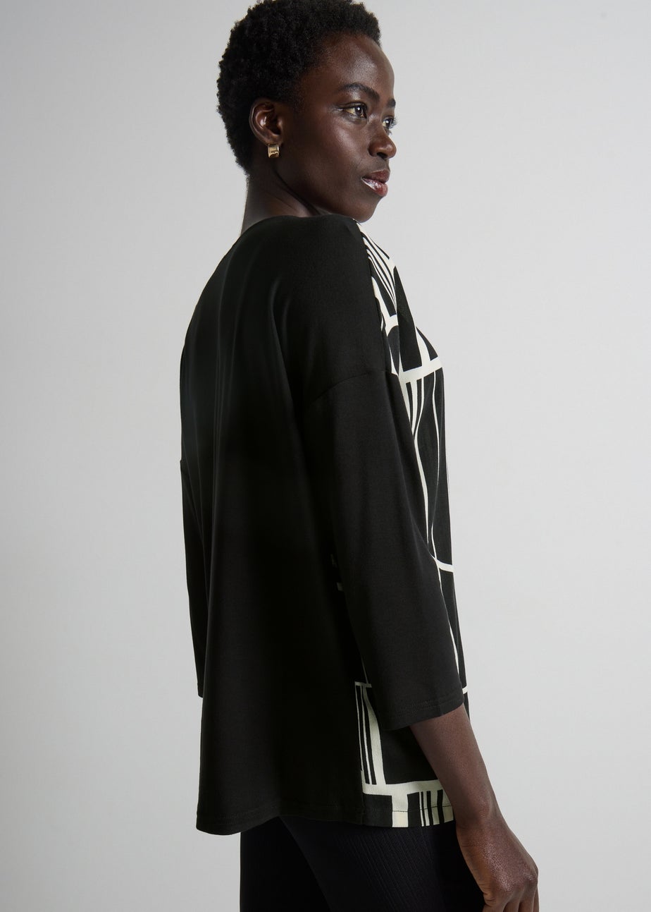 Et Vous Black Mono Geo 3/4 Sleeve Top