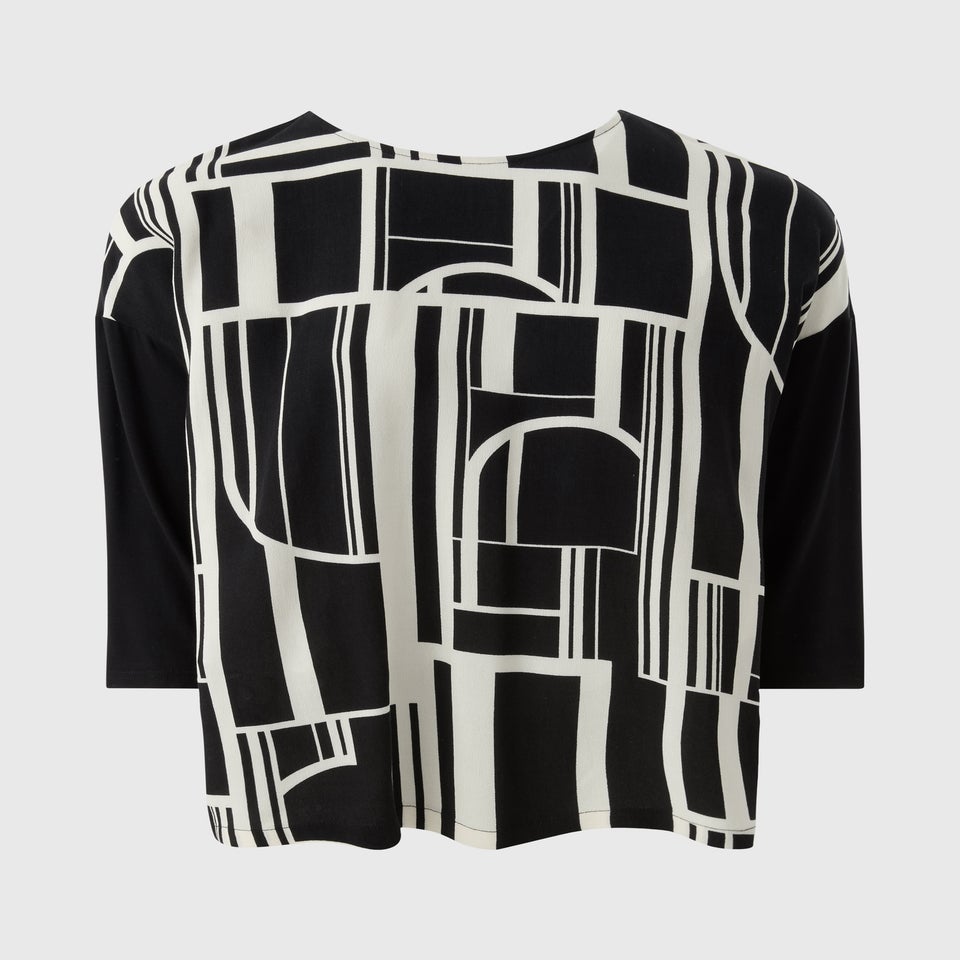 Et Vous Black Mono Geo 3/4 Sleeve Top